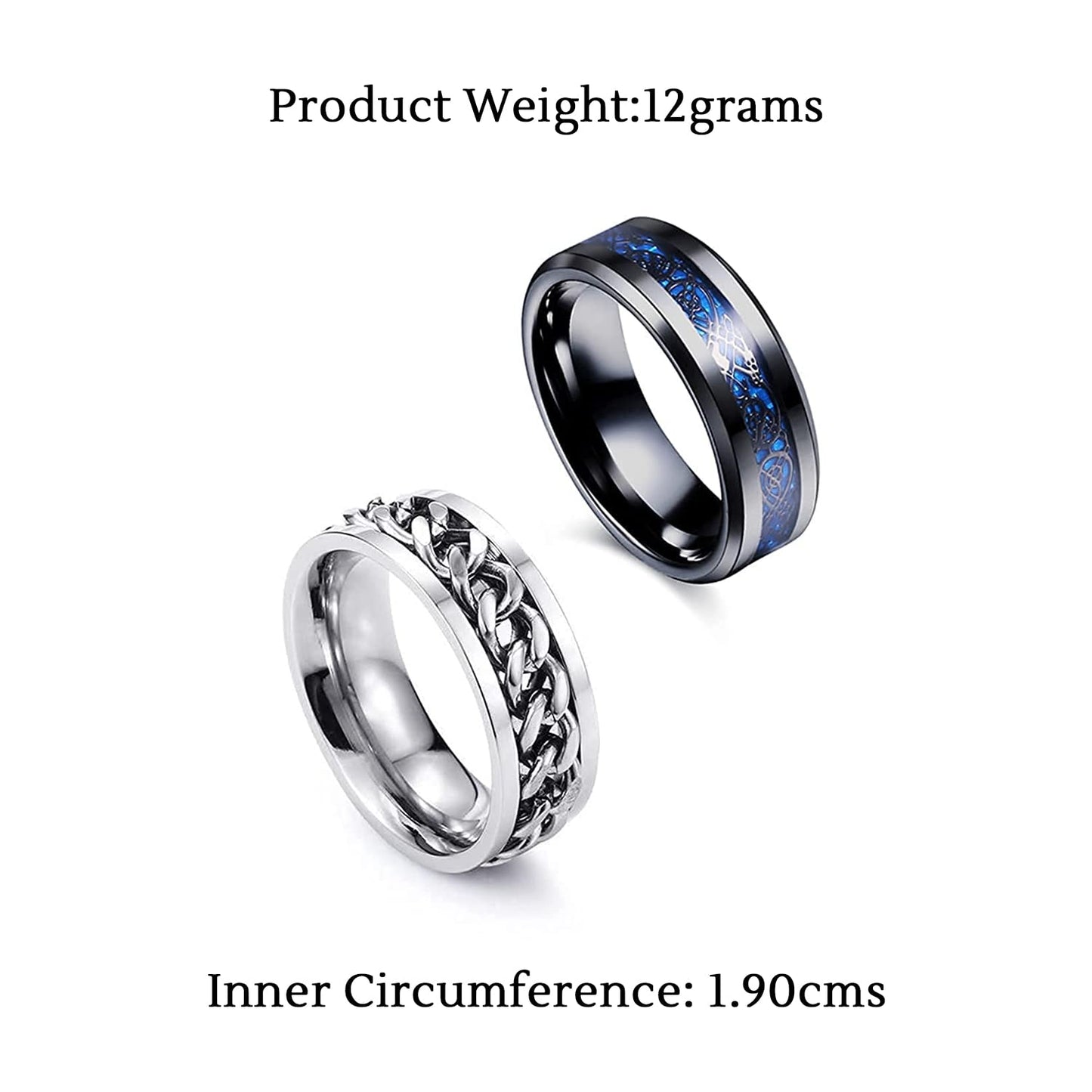 Yellow Chimes Rings for Men 2 Pcs Combo Ring Stainless Steel Rings Draogn Celtic Smooth Finish Rings For Men and Boys. (8)