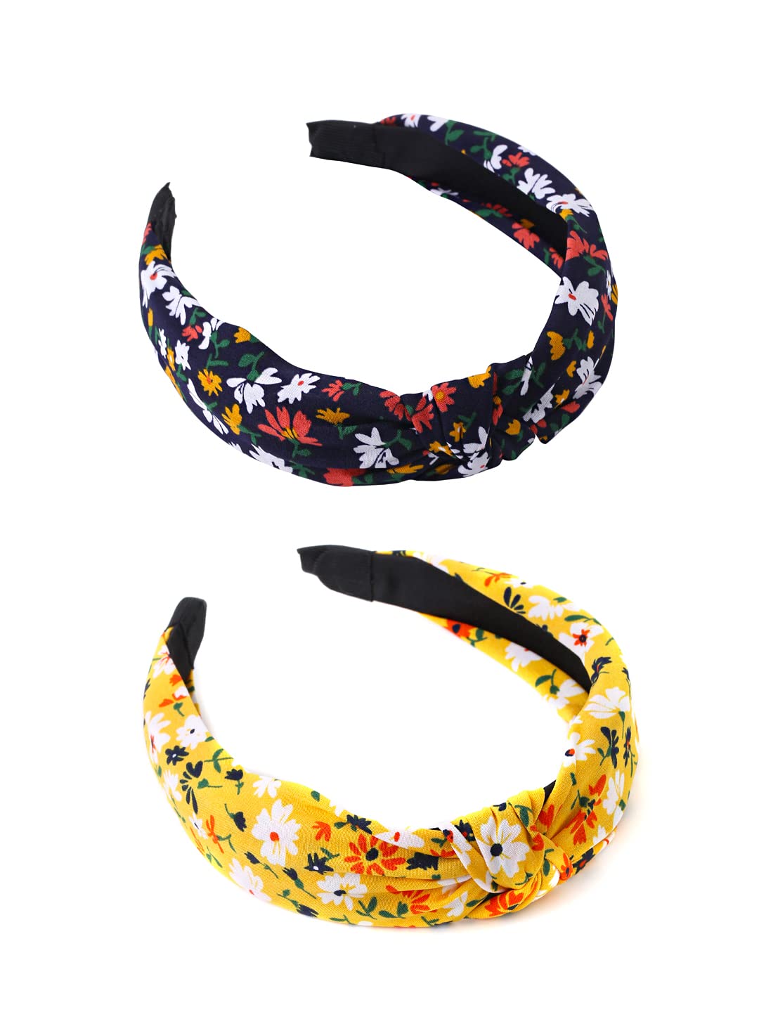 Yellow Chimes Hair Bands for Girls 2 Pcs Hairbands for Women Solid Fabric Knot Printed Headband Hairband Hair Accessories for Women and Girls.