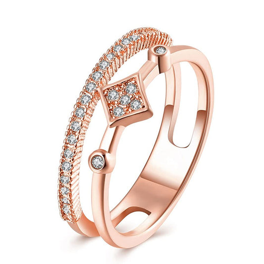 Yellow Chimes Rings for Women Rose gold plated White Crystal Stoned Stainless Steel metal Band Designed Ring for women and girls(Size 6)