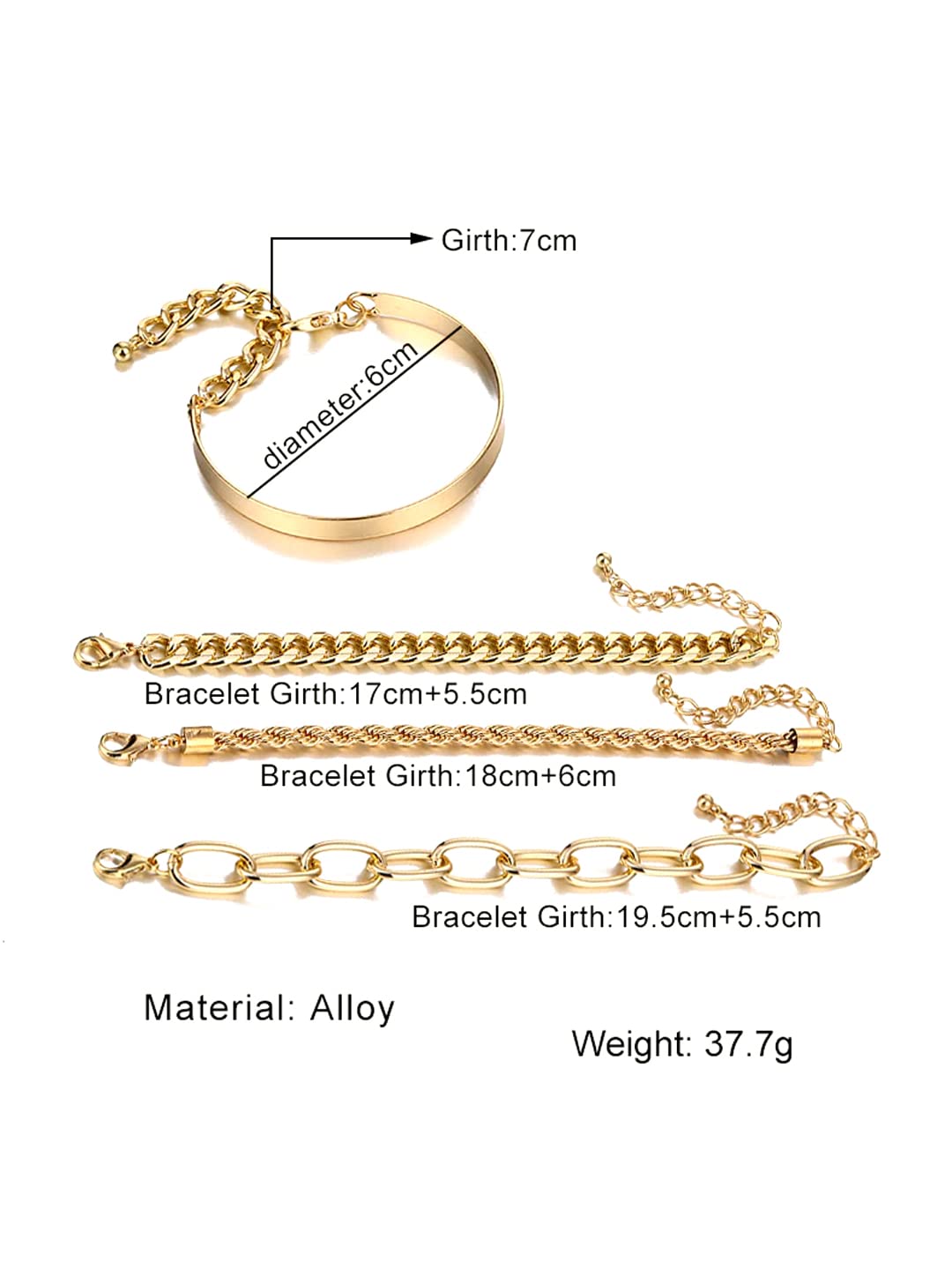 Yellow Chimes Combo Bracelets for Women 4 Pcs Gold Plated Bracelet Multilayer Stack Style Chain Bracelets Set for Women and Girls