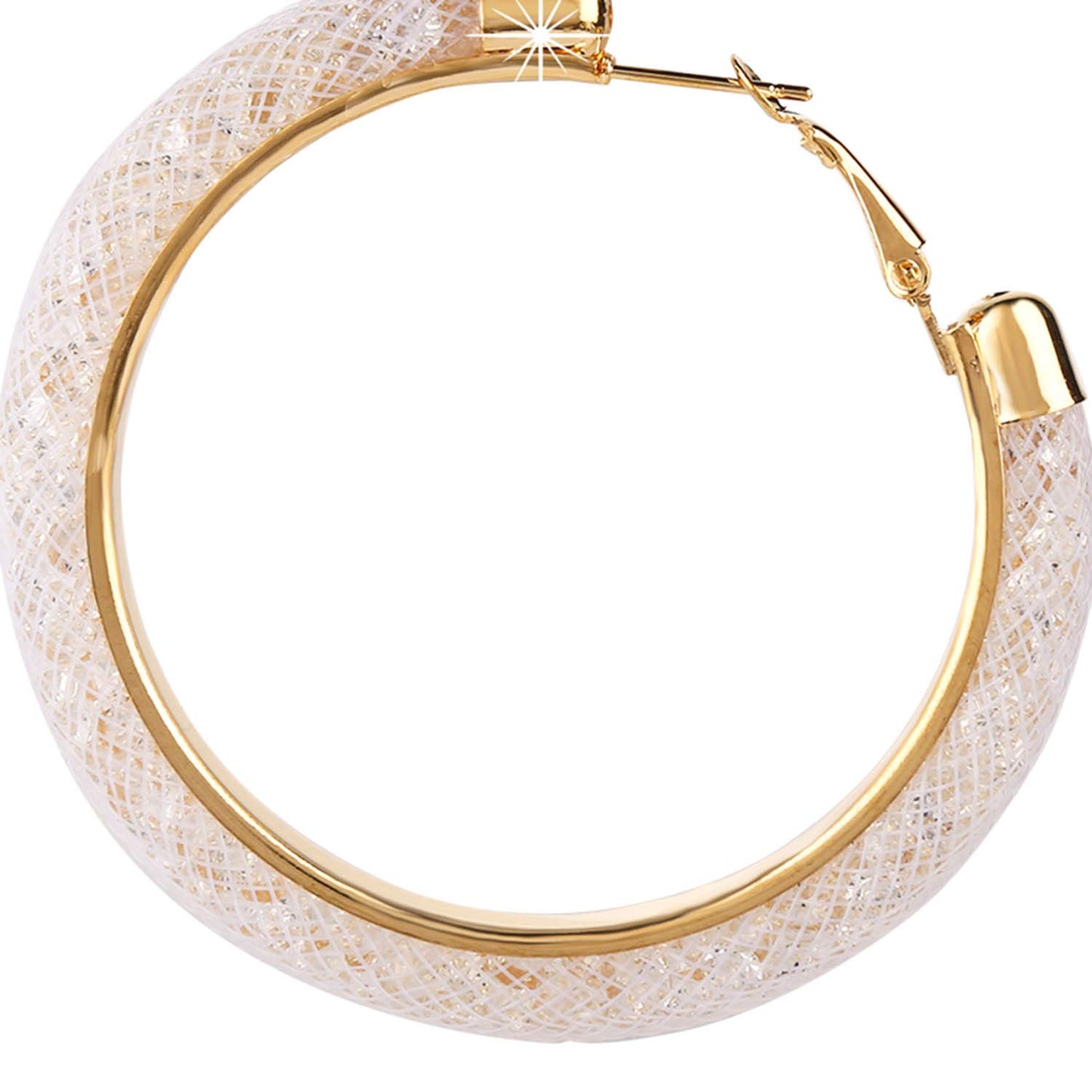 Yellow Chimes Exclusive Crystal-Filled Stylish Base Metal Fashion Hoops Earrings for Women (White)