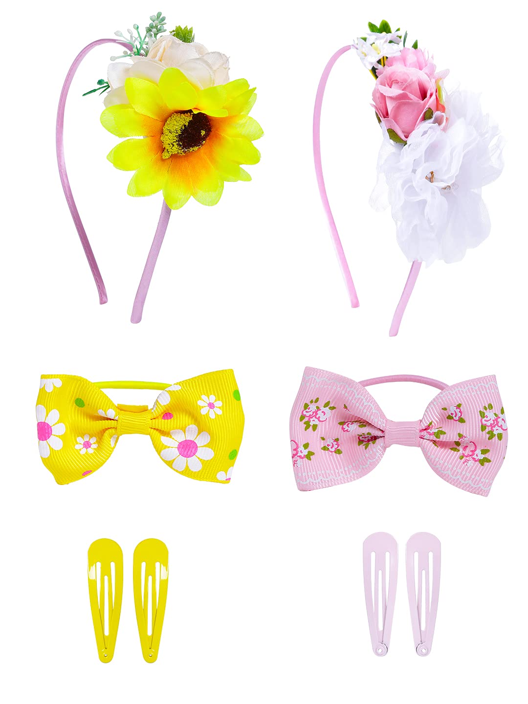 Melbees by Yellow Chimes Hair Bands for Girls Kids Hair Accessories Set for Girls Baby Floral Hair Band 2 Pcs Bow Rubber Bands 4 Pcs Hair Clips for Girls Kids Head Bands for Girls Kids & Toddlers