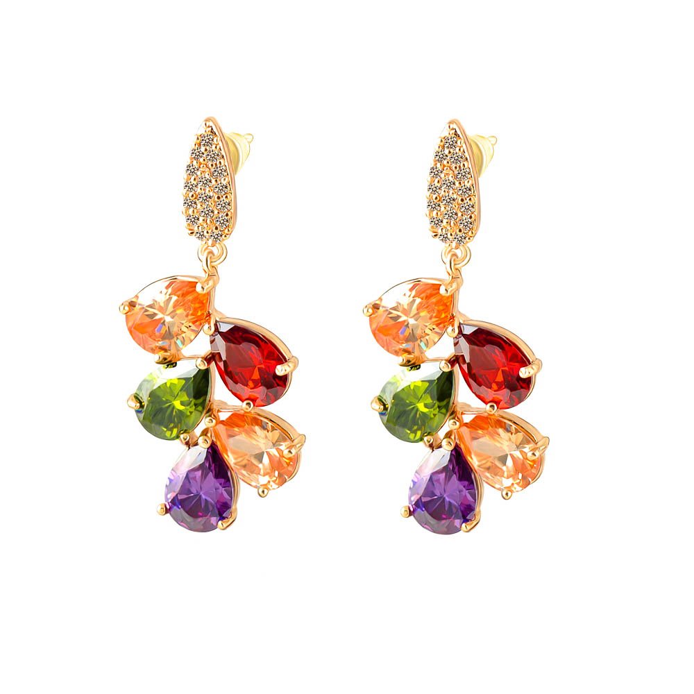 Yellow Chimes Multi color Swiss Cubic Zirconia 18K Gold Plated Dangle & Drop Earring for Women