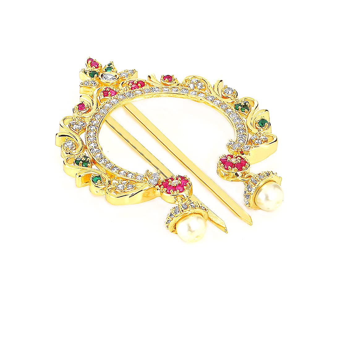 Yellow Chimes Juda Pin for Women AD/American Diamond Juda Pin Flower Hair Accessories Gold Plated Bridal Ambada Juda Pin for Women and Girls.