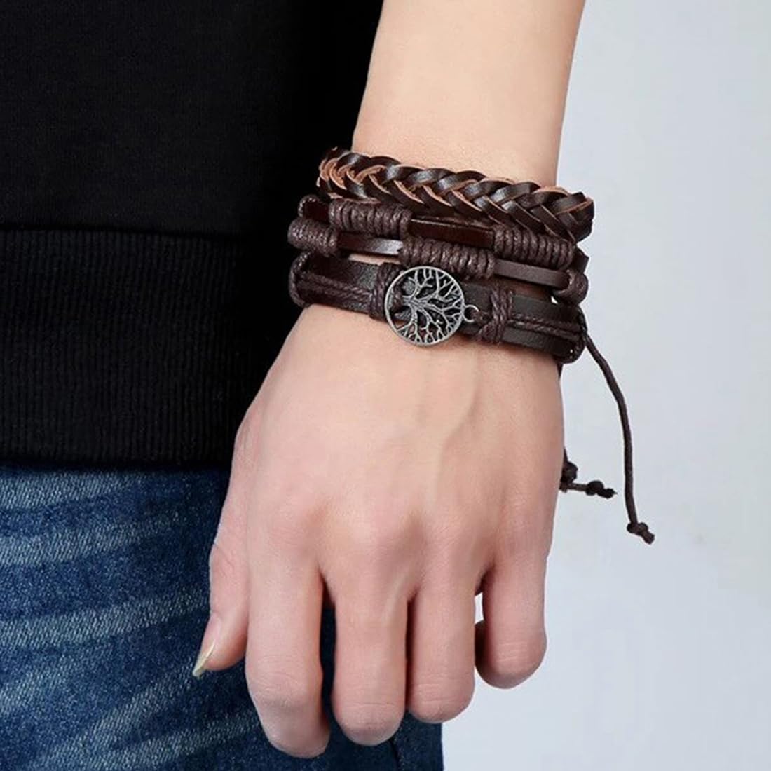 Yellow Chimes Bracelets for Men and Boys | Combo of Black Multilayered Leather Bracelet | Birthday Gift for Men and Boys Anniversary Gift for Husband