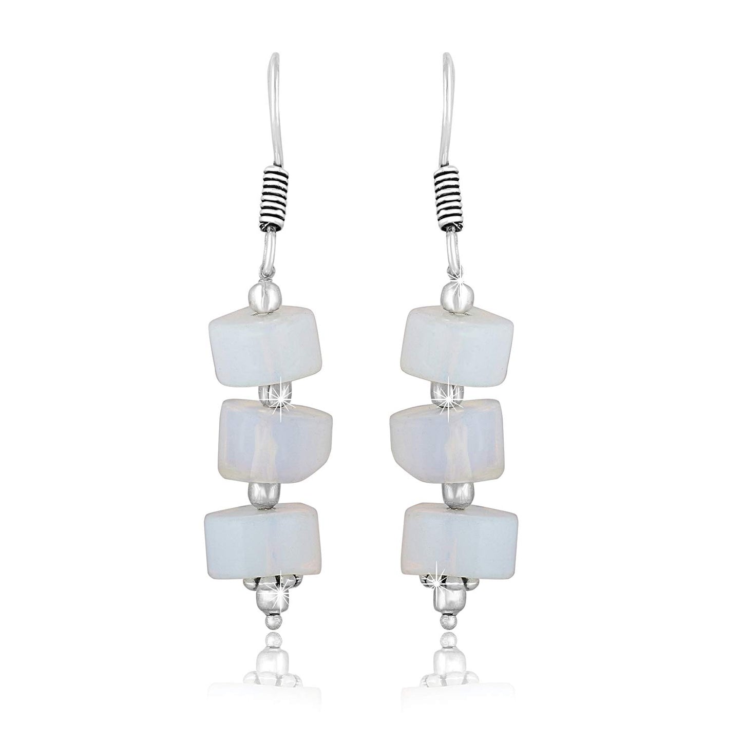 Yellow Chimes German Oxidized Silver Ethnic Moonstone Quartz Beads Beautiful Handmade Designer Necklace Set with Earrings Jewellery Set for Women and Girls (White)