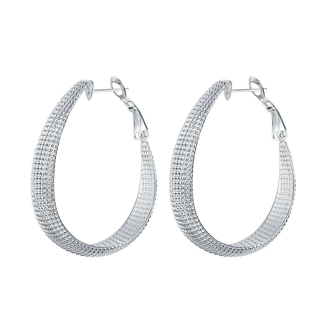 Kairangi Earrings for Women and Girls Fashion Sparkling Silver Big Hoops Earring | Oval Shaped Western Hoop Earrings | Birthday Gift for Girls and Women Anniversary Gift for Wife