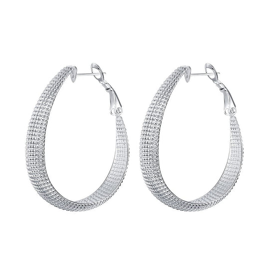 Kairangi Earrings for Women and Girls Fashion Sparkling Silver Big Hoops Earring | Oval Shaped Western Hoop Earrings | Birthday Gift for Girls and Women Anniversary Gift for Wife