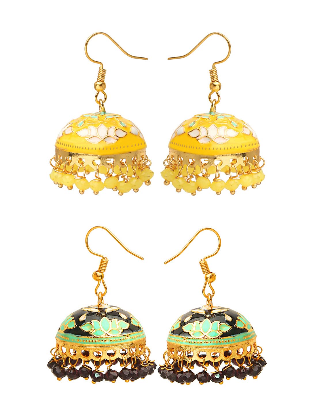 Yellow Chimes Meenakari Jumka Earrings with Ethnic Design Gold Plated Traditional Beads Combo of 2 pair for Women and Girls