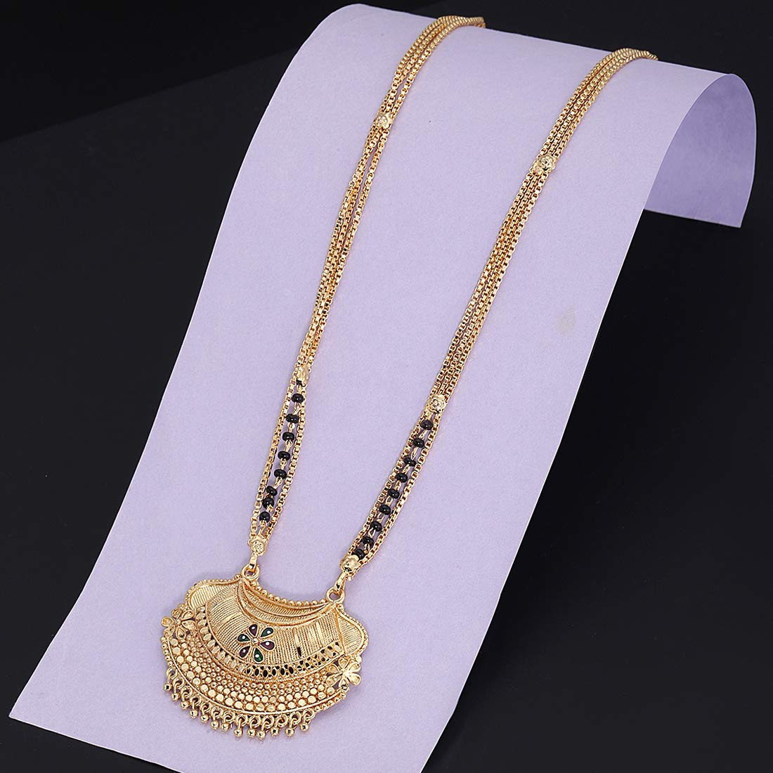 Yellow Chimes Ethnic Traditional One Gram Gold Glorious Hand Meena Maharashtrian Style Long Chain Black Beads Mangal sutra Tali/Tanmaniya/Nallapusalu/Mangalsutra for Women