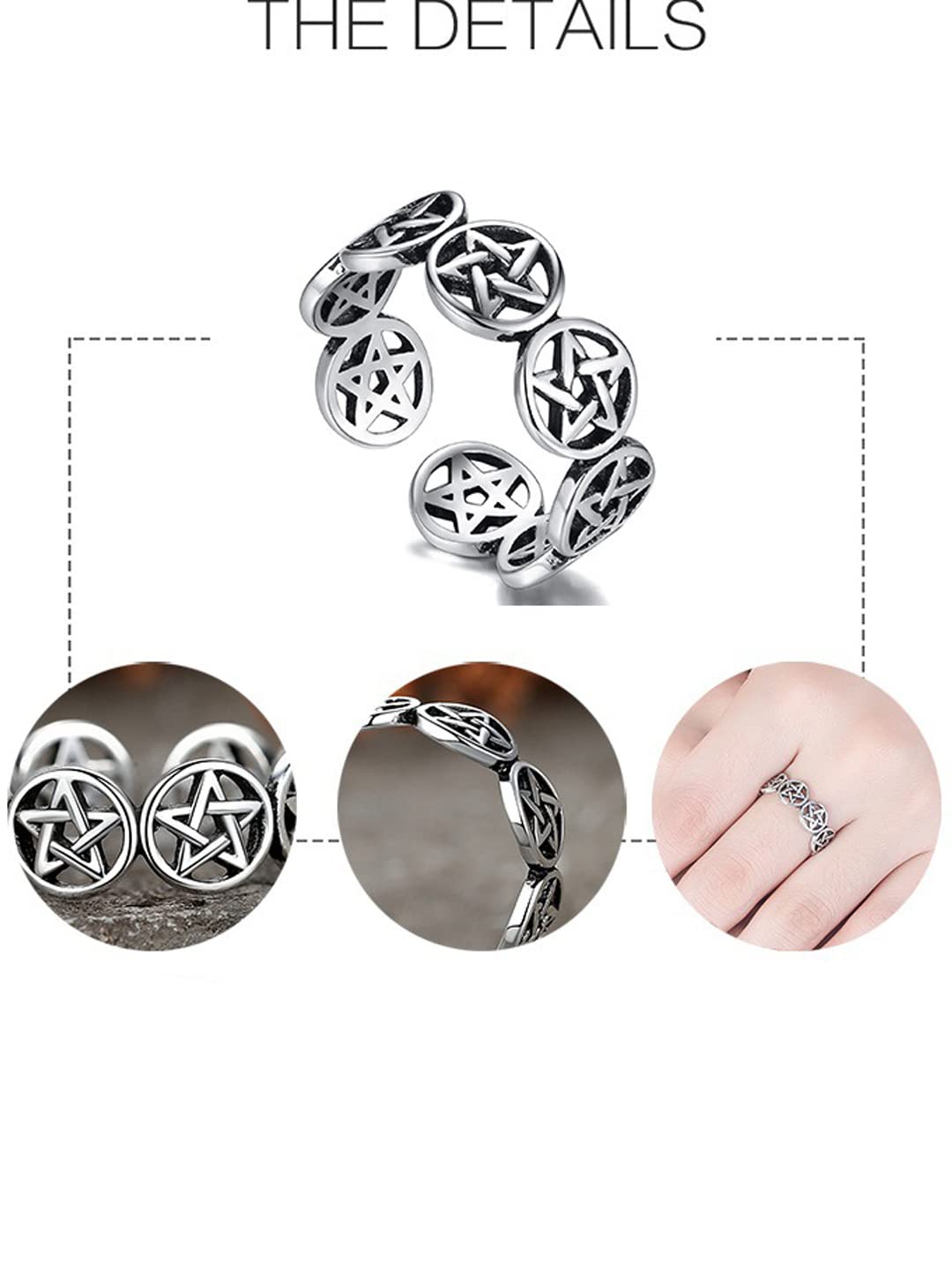 Yellow Chimes Rings for Women Silver Toned Star Symbol Ring Steel Adjustable Finger Ring for Men and Women.