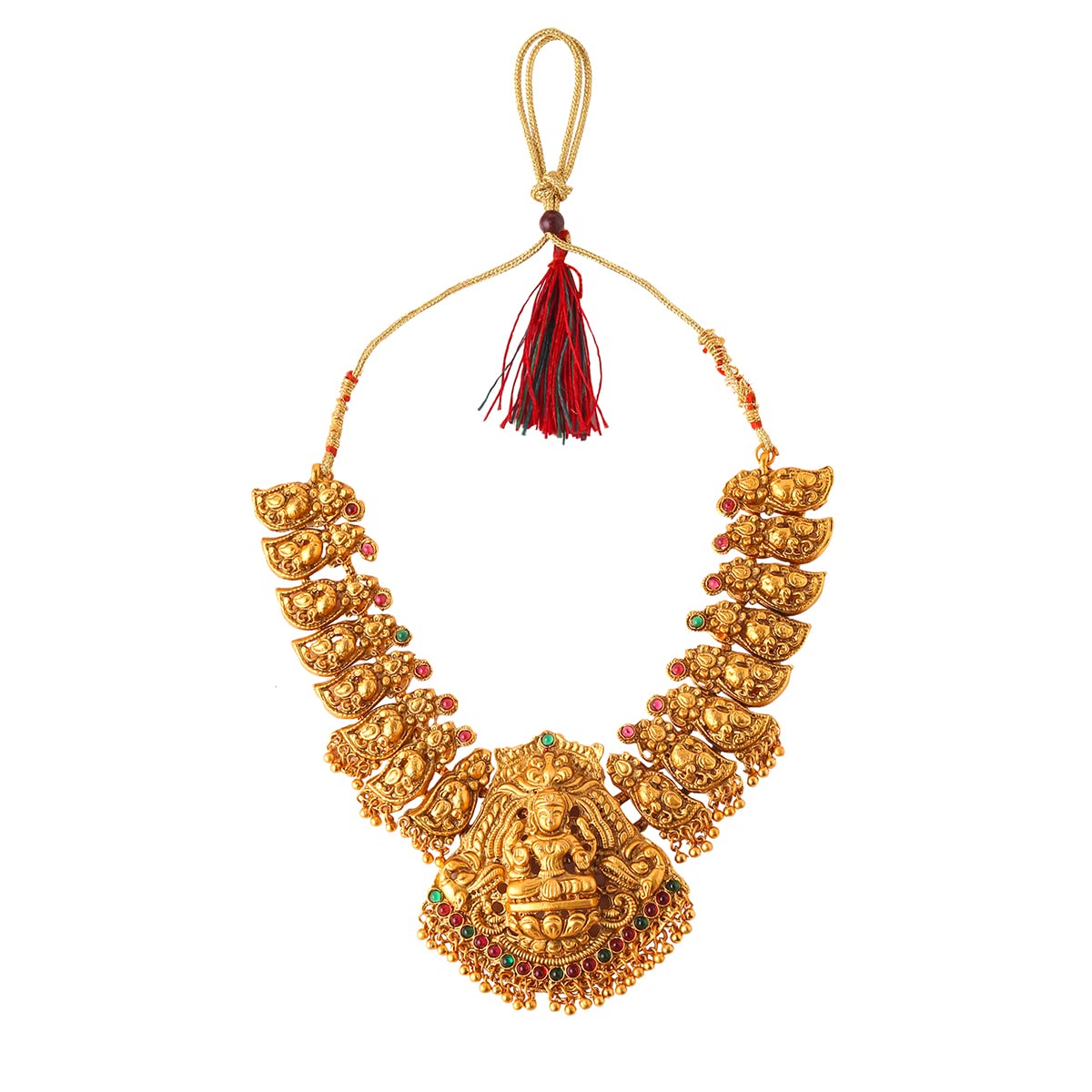 Yellow Chimes Jewellery Set for Women Gold Plated Temple Jewellery Set Antique Necklace Set with Earrings and Maangtikka for Women and Girls