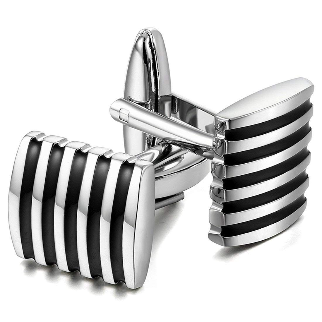 Yellow Chimes Cufflinks for Men Strips Black Cuff links with Enamal Finish Stainless Steel Cufflinks for Men and Boy's.