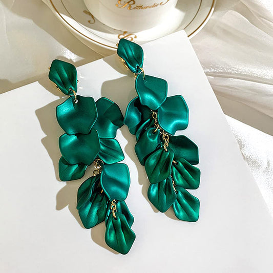 Kairangi Long Earrings for Women Fashion Collection Gold Plated Green Floral Petals Long Danglers Earrings for Women and Girls