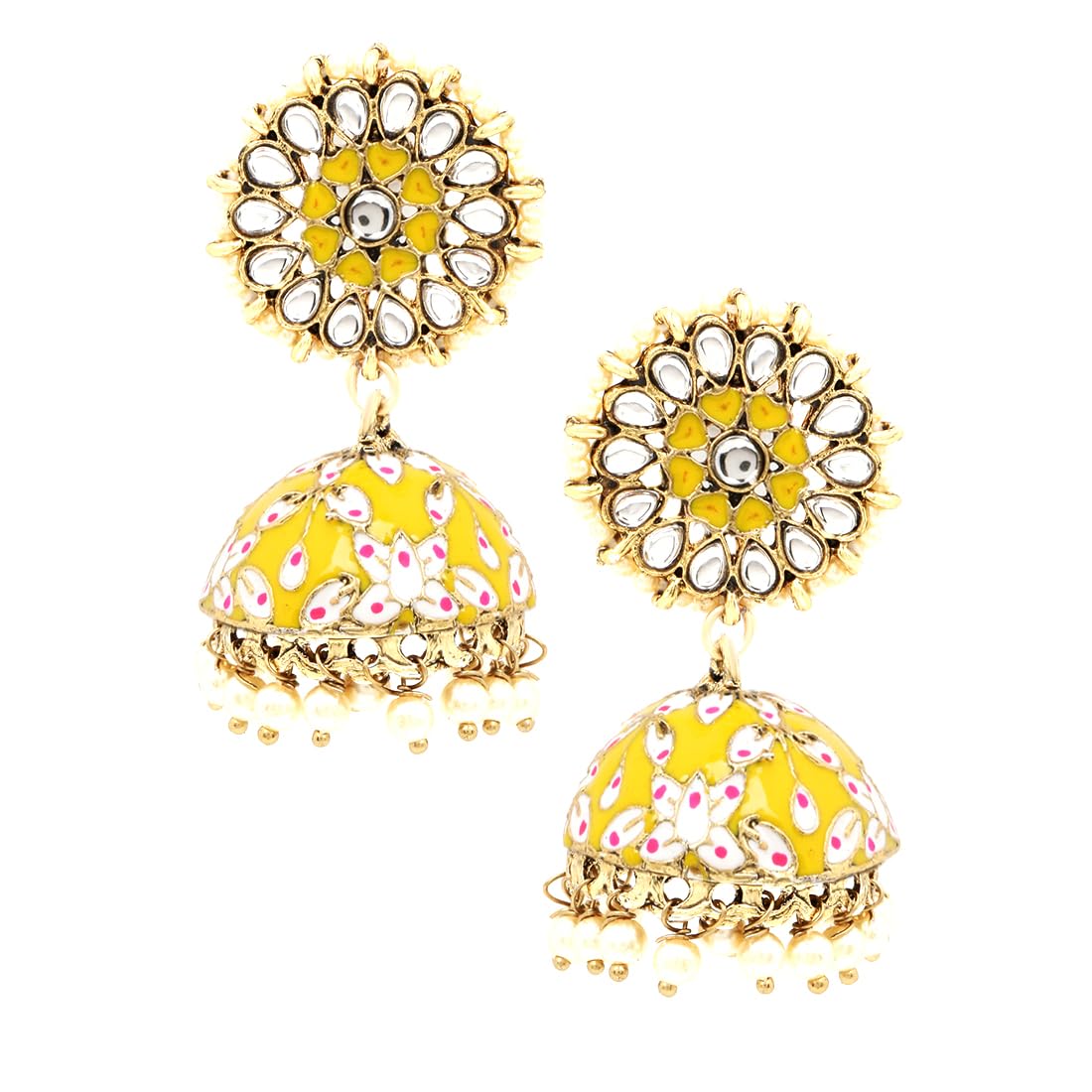 Kairangi Meenakari Jhumka Earrings for Women Meenakari Handcrafted Gold Plated Traditional Yellow Jhumka/Jhumki Earrings for Women and Girls.