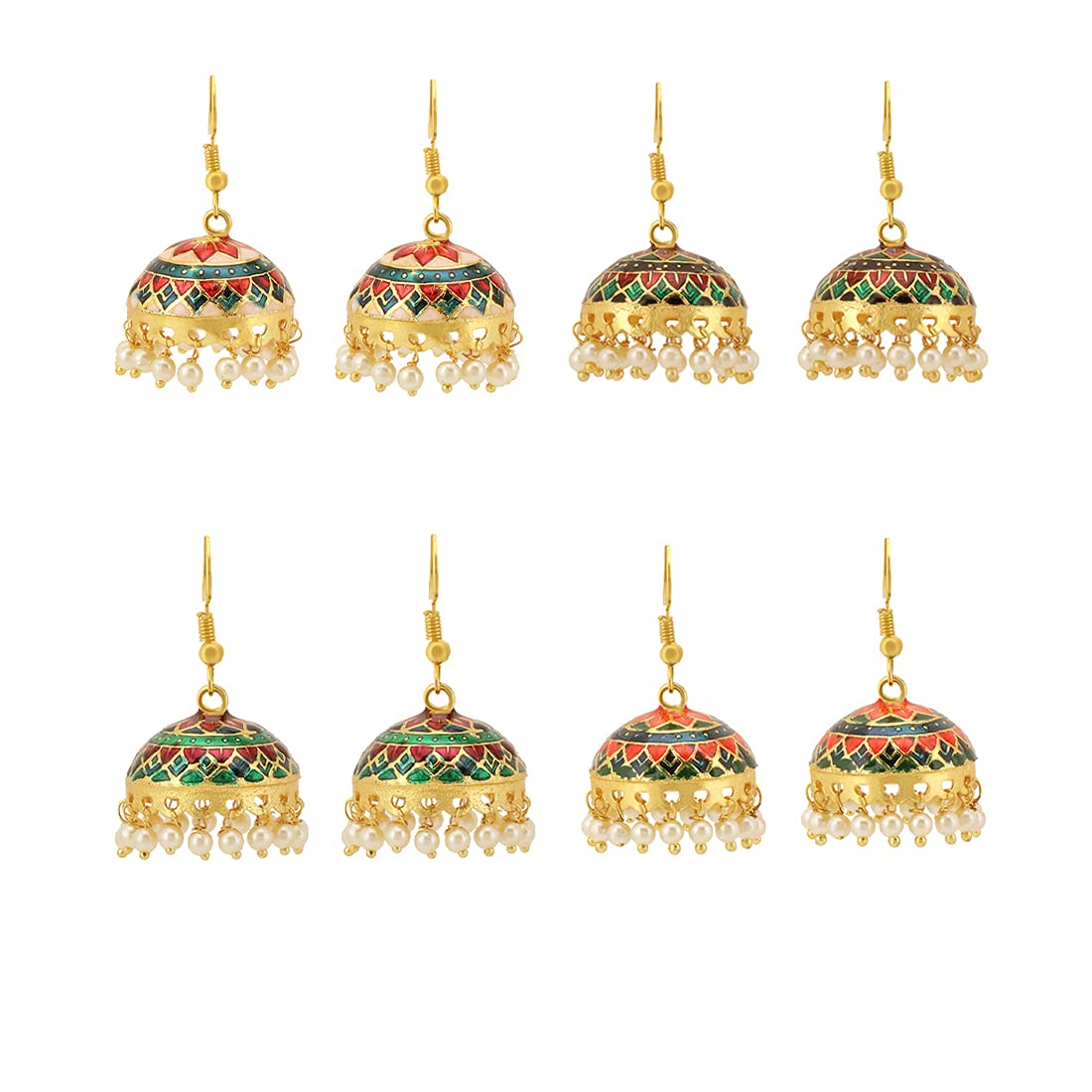 Yellow Chimes Meenakari Jhumka Earrings for Women Combo of 4 Pairs Handcrafted Jaipur Rajasthani Style Traditional Jhumka/Jhumki Earrings for Women and Girls