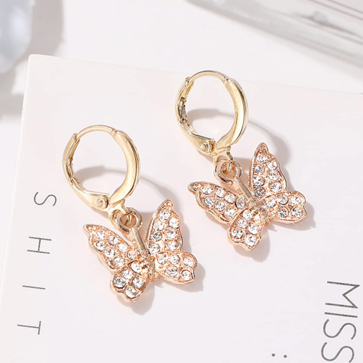 Yellow Chimes Earrings for Women and Girls Rosegold Crystal Hoops | Rose Gold Plated Butterfly Shaped Hoop Earrings | Birthday Gift for girls and women Anniversary Gift for Wife