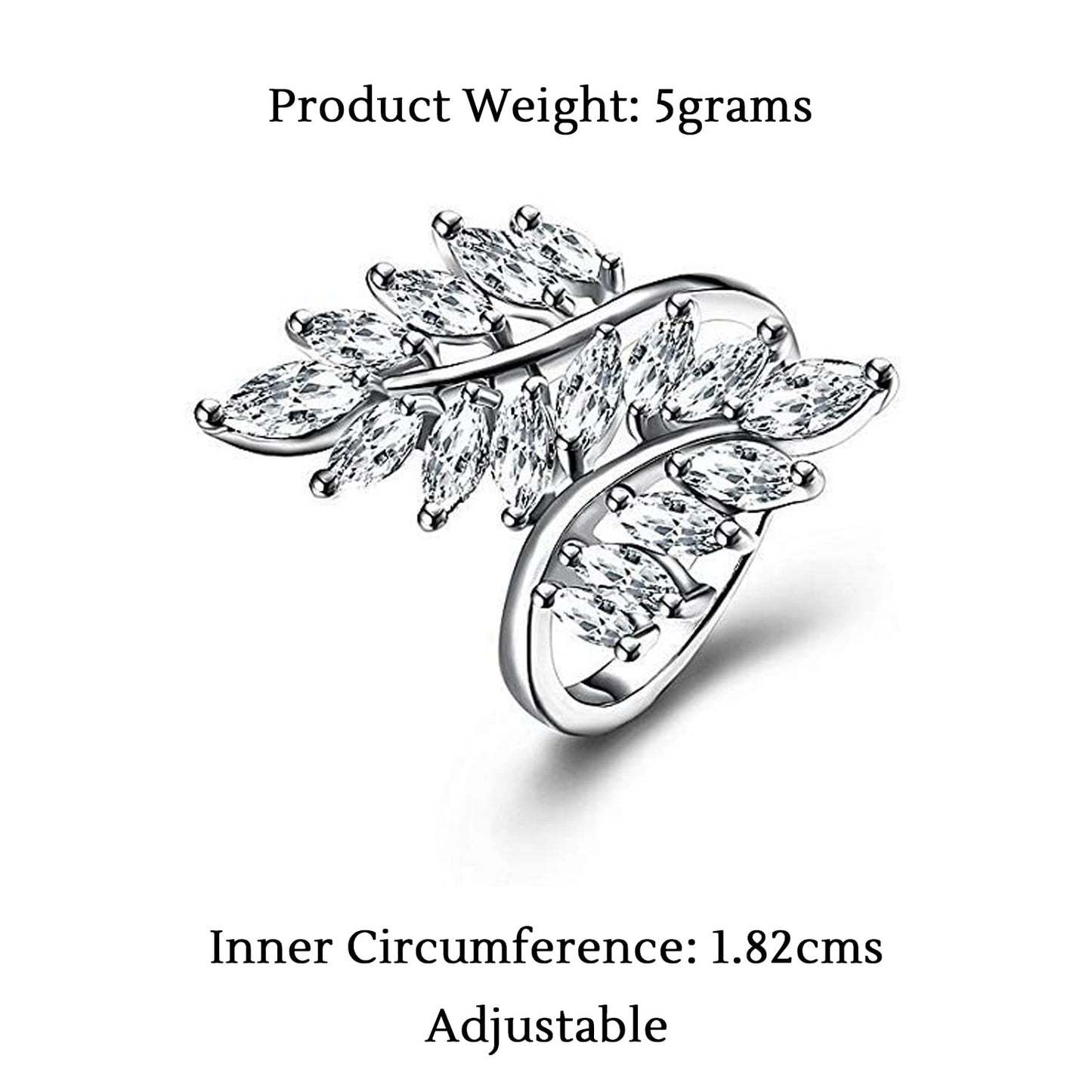 Yellow Chimes Rings for Women White Crystal Rings Beauty-in-Leaves Platinum Plated Adjustable Silver Ring for Women and Girls.