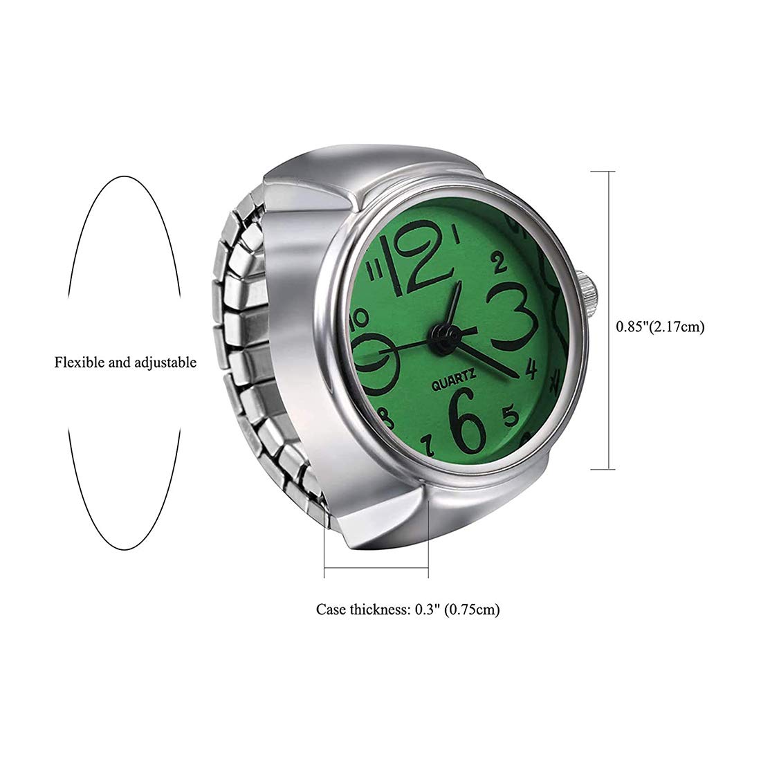 Yellow Chimes Rings for Women Stainless Steel Green Dial Analog Watch Ring Stretchable Ring Watch for Women and Girls.