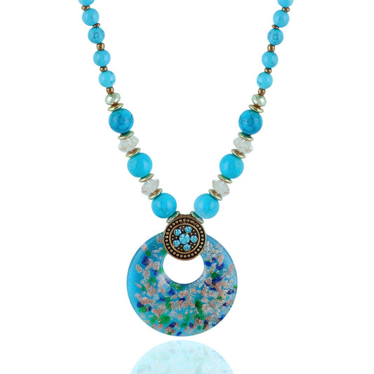 Yellow Chimes Stylish and Trandy Handmade Turquoise Beads Crystal Classic Design Long Chain Pendant Necklace for Women and Girl's