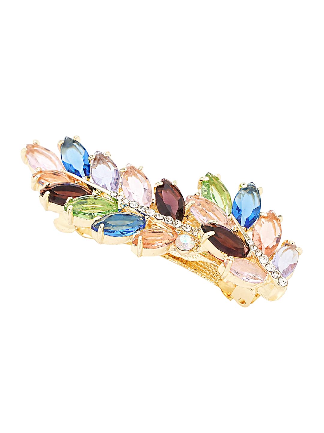 Yellow Chimes Hair Clips for Women Girls Barrette Hair Clips for Women Hair Accessories for Women Leafy Shaped Clips for Women Multicolor Crystal French Barrette Hair Clips for Women and Girls Gift For Women & Girls