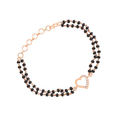 Yellow Chimes Mangalsutra Bracelet for Women Black Beads Heart Charm Rose Gold Plated Hand Mangalsutra Bracelets for Women | Marriage Anniversay Birthday Gift For Wife and Women