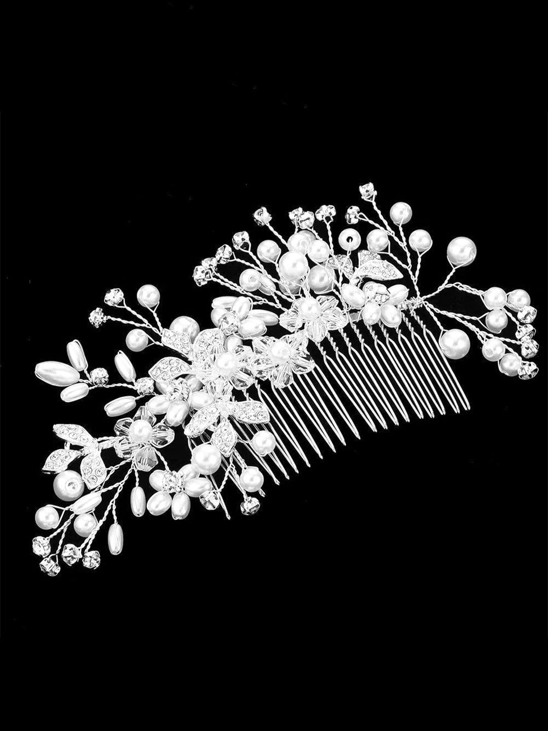 Yellow Chimes Comb Pin for Women Hair Accessories for Women Floral Comb Clips for Hair for Women White Pearl Hair Pin Bridal Hair Accessories for Wedding Side Pin / Comb Pin / Jooda Pin Accessories for Women