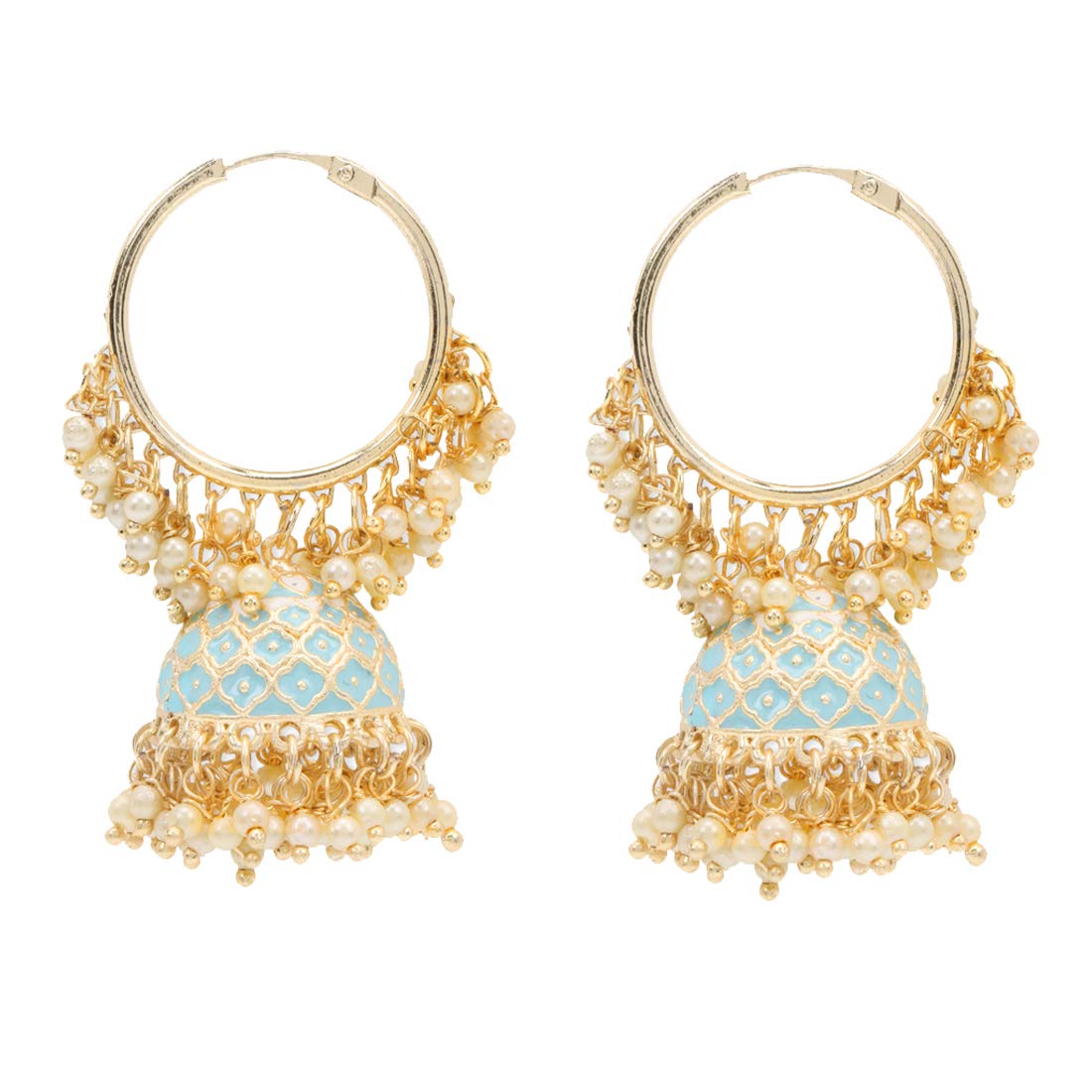 Yellow Chimes Jhumka Earrings for Women Meenakari Hoop Earrings Handcrafted Gold Plated Traditional Blue Jhumka Earrings for Women and Girls