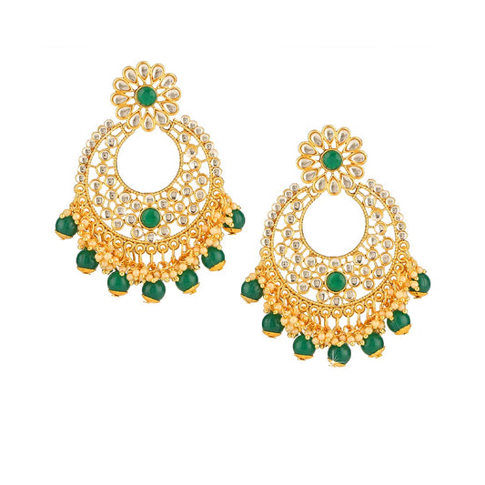 Yellow Chimes Chandbali Earrings for Women Traditional Kundan Earrings Moti Bandhani Work Chand bali Earrings for Women and Girls.