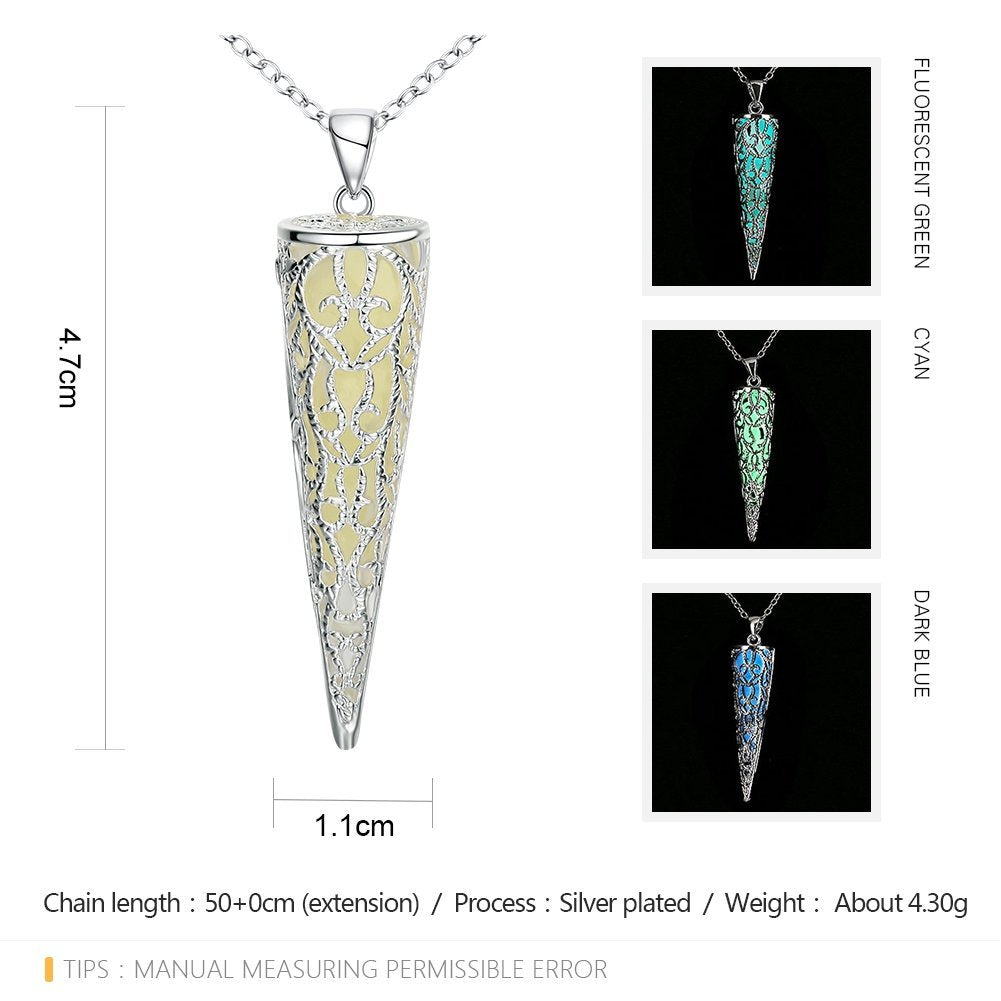 YELLOW CHIMES Glow-in-The-Dark Cone Style 925 Silver Plated (Hallmarked) Pendant for Girls and Women