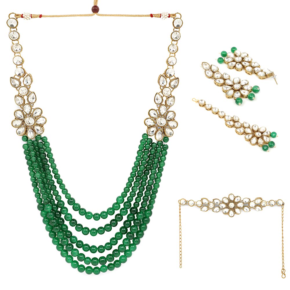 Yellow Chimes Jewellery Set For Women And Girls Traditional Green Kundans Necklaces Set Gold Plated Kundan Necklace Set | Multilayer Dulhan Bridal Jewellery Set | Birthday And Anniversary Gift