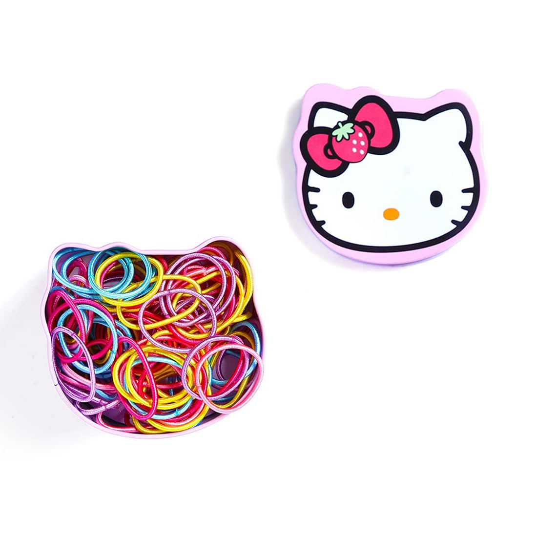 Melbees by Yellow Chimes Hair Rubber Bands for Girls Kids Set of 100 Pcs Rubberbands Multicolor Soft & Stretchy Small Ponytail Holders with Kitty Tin Storage Box for Girls Kids Teens Toddlers
