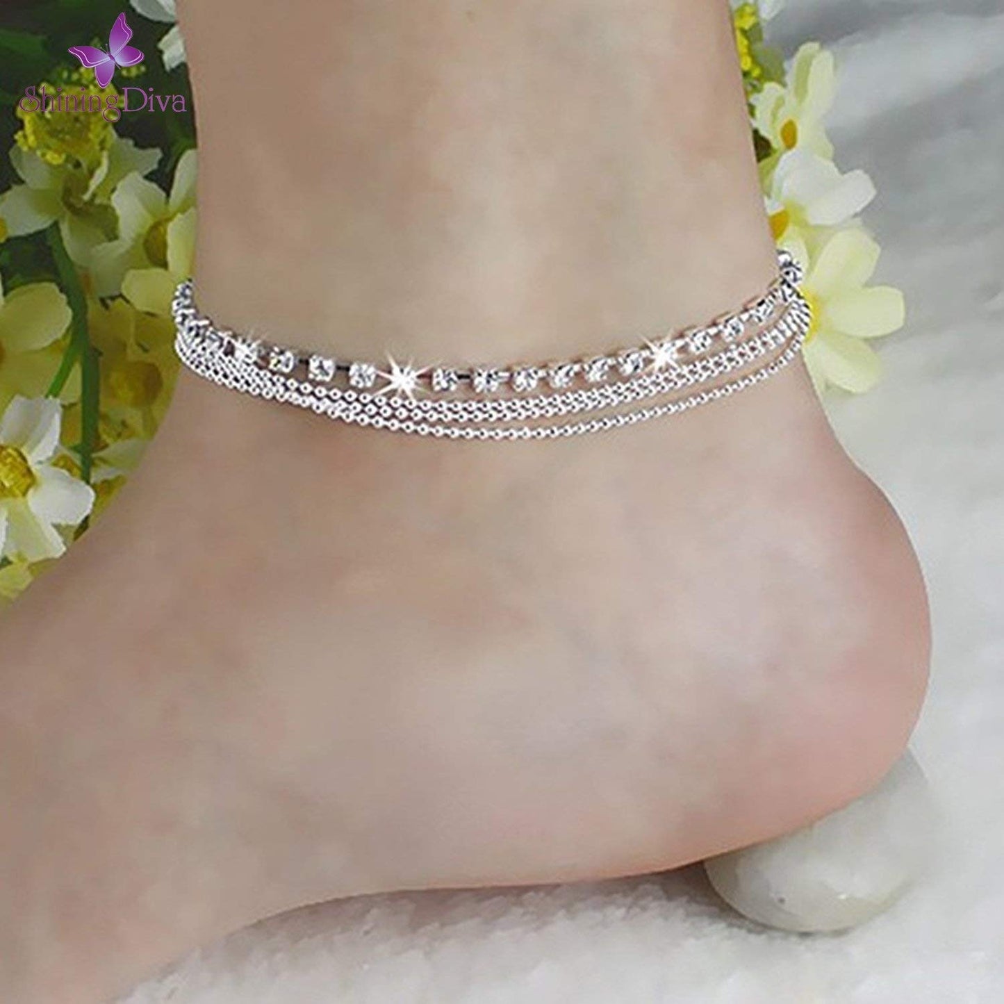 Yellow Chimes Anklets for Women Fashion Crystal Anklets Silver Plated Chain Crystal Anklet for Girls and Women.