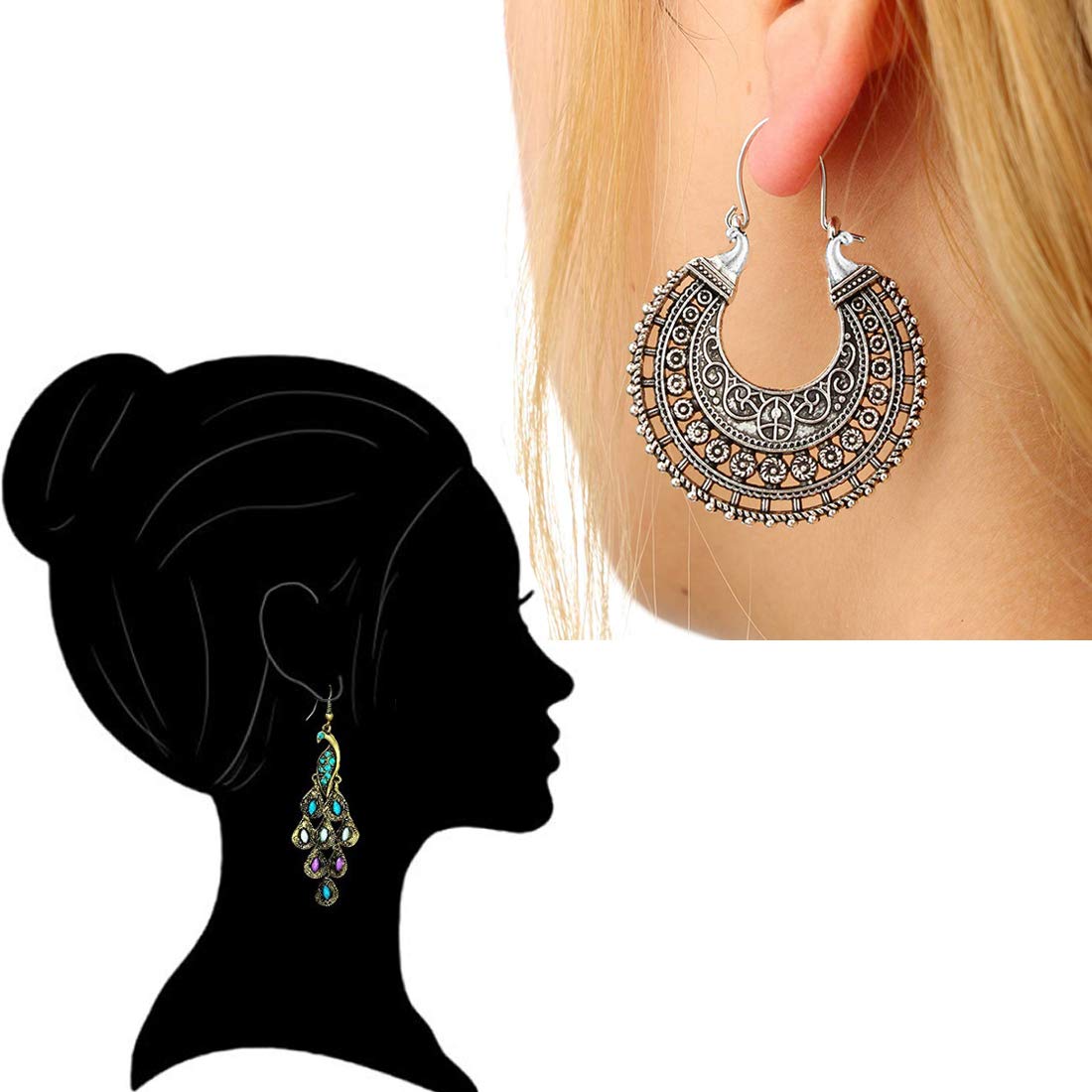 Yellow Chimes Special Combo 2 Pairs Stylish Peacock Artistic Crafted Chandbali Earrings for Women and Girls