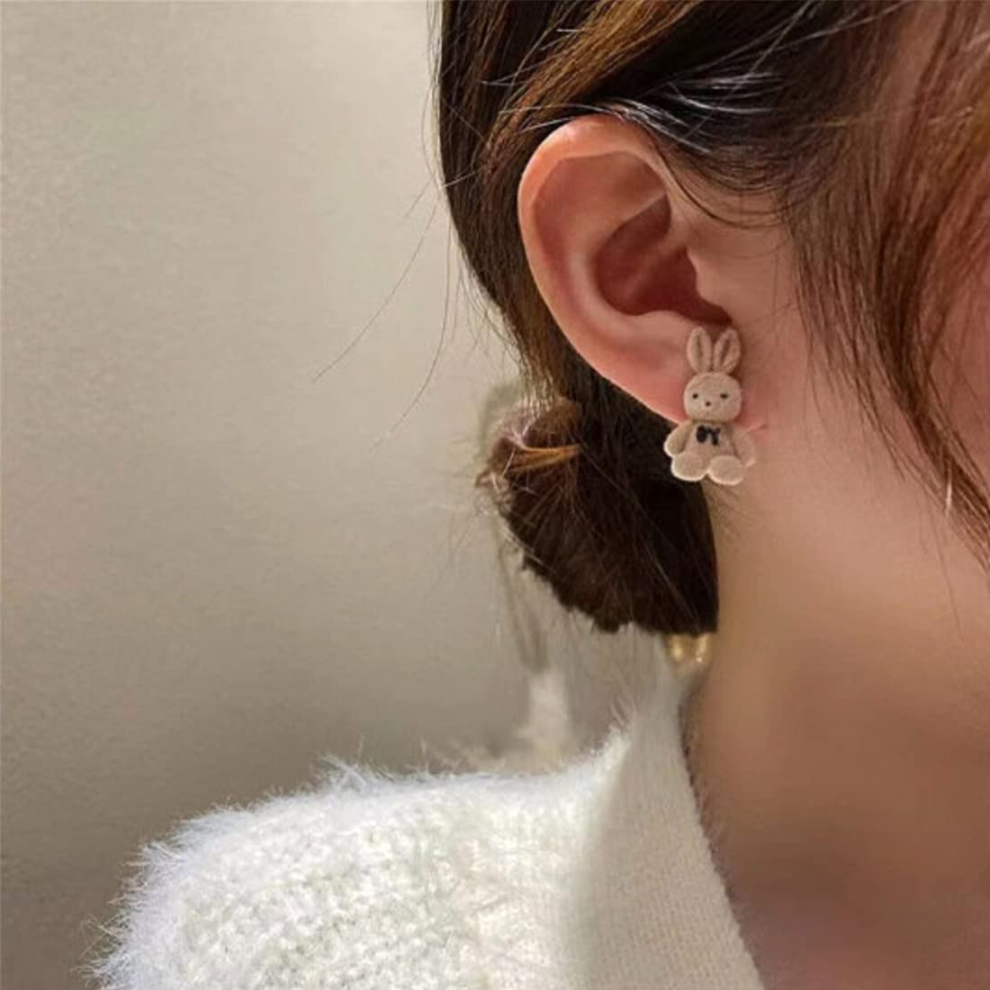 Yellow Chimes Earring For Women dramatic Light Brown Rabbit Shape Soft Cloth Material Small Stud Earrings For Girls and Womens