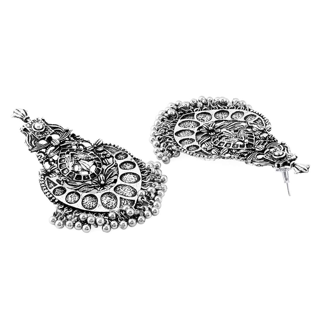 Yellow Chimes Ethnic German Silver Oxidised Flower Design Silver Beads Dangler Earrings for Women And Girls, medium (YCTJER-25OXDDNG-SL)