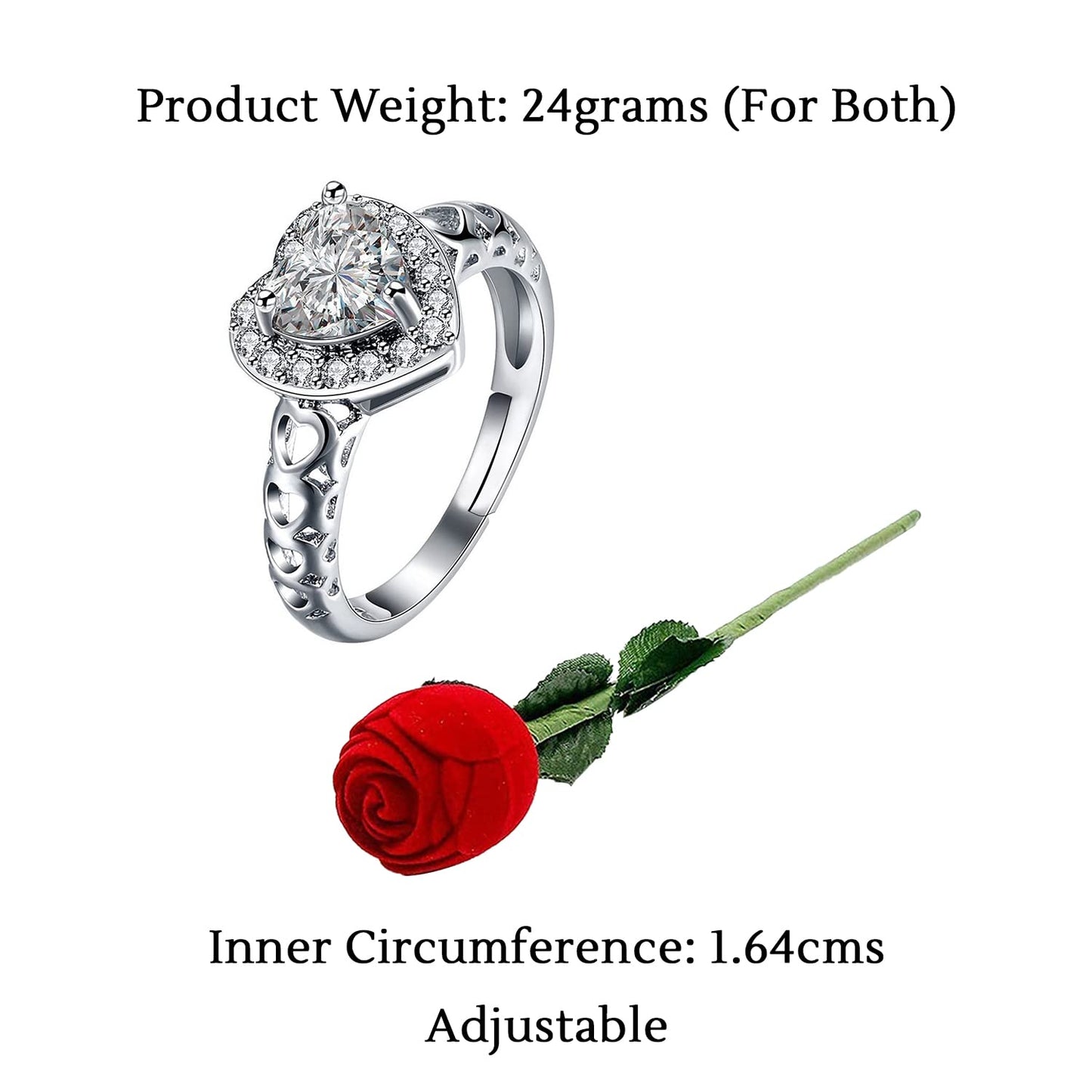 Yellow Chimes Crystal Royal Heart Adjustable Ring in Red Velvet Rose Ring Box for Women and Girls