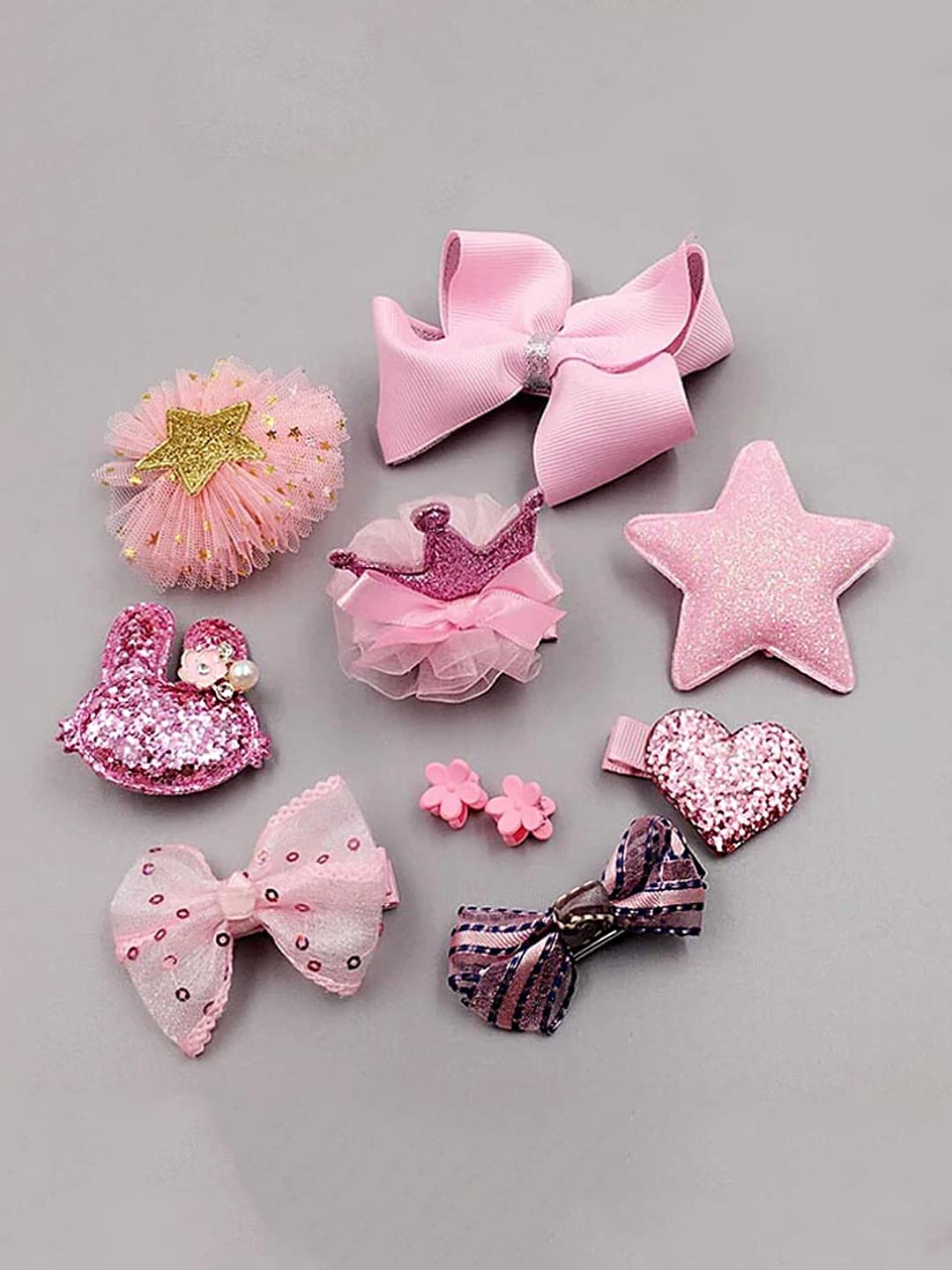 Melbees by Yellow Chimes Kids Hair Accessories for Girls Hair Accessories Combo Set Pink 10 Pcs Baby Girl's Hair Clips Set Cute Claw Clip Bow Clips For Girls Assortment Gift set for Kids Teens Toddlers