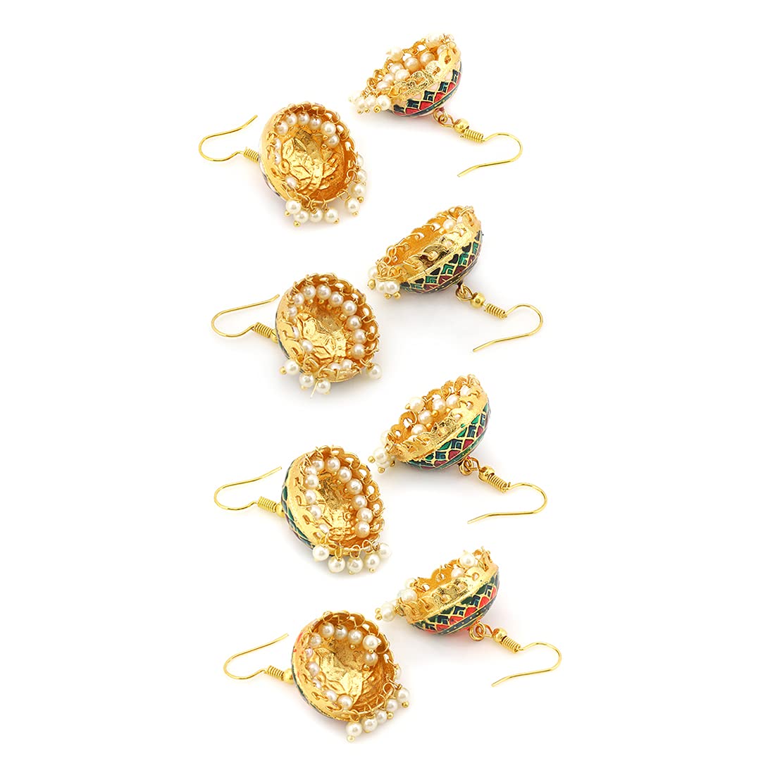 Yellow Chimes Meenakari Jhumka Earrings for Women Combo of 4 Pairs Handcrafted Jaipur Rajasthani Style Traditional Jhumka/Jhumki Earrings for Women and Girls