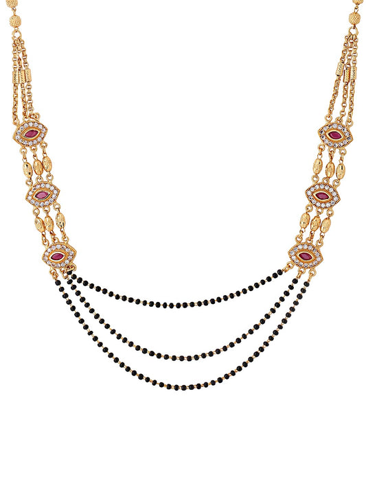 Yellow Chimes Mangal Sutra for Women Gold Toned Red Crystal Studded Eye Designed Black Beads Mangal Sutra for Women and Girls