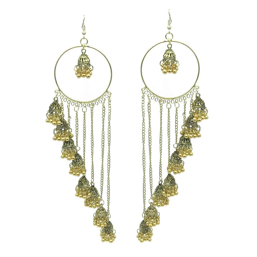 Yellow Chimes German Silver Oxidized Kashmiri Style Bali Traditional Jhumka Jhumki Earrings for Women and Girls (Gold)