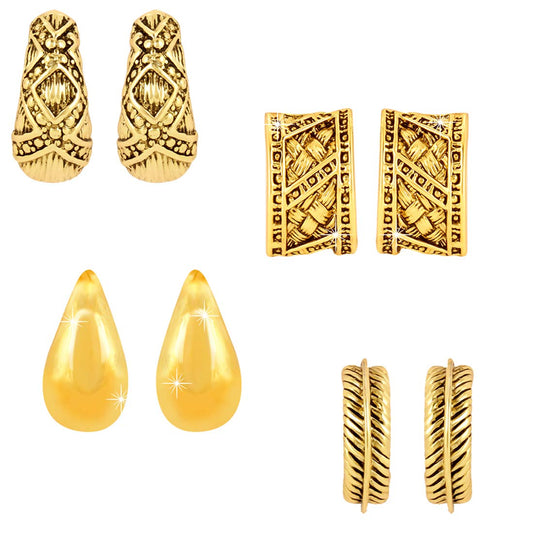 Yellow Chimes Stylish COMBO 4 Pairs of Oxidized Gold Plated Designer Traditional Studs Earrings for Women and Girls (Combo-4)