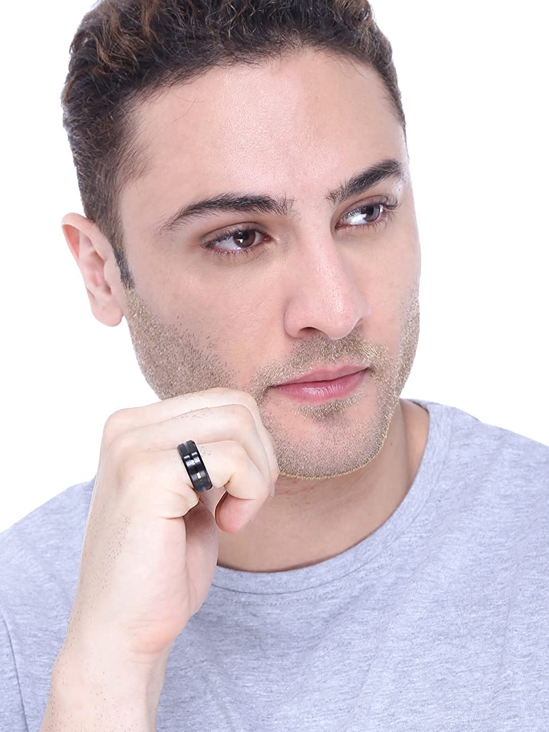 Yellow Chimes Rings for Men Balck Band Ring Western Style Stainless Steel Band Ring for Men and Boys.