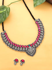 Yellow Chimes Oxidised Jewellery Set for Women Authentic Kolhapuri Work Handmade Silver Traditional Silver Oxidized Choker Necklace Sets for Women and Girls.