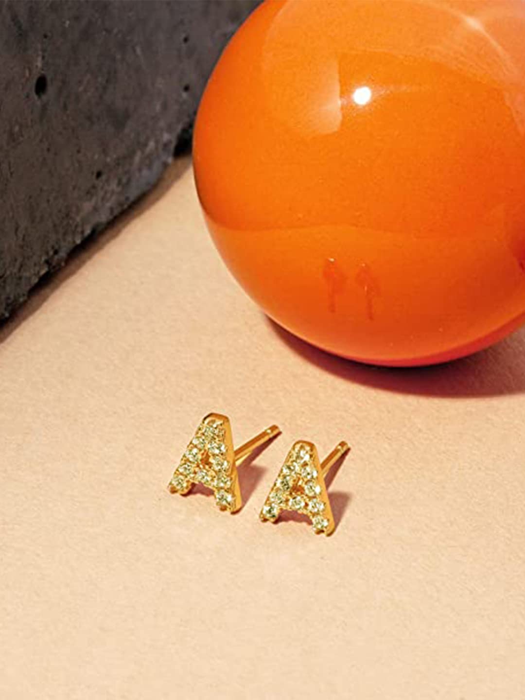 Yellow Chimes Stud Earrings for Girls Gold Plated Crystal Studded Initial A Letter Studs For Kids and Girls.