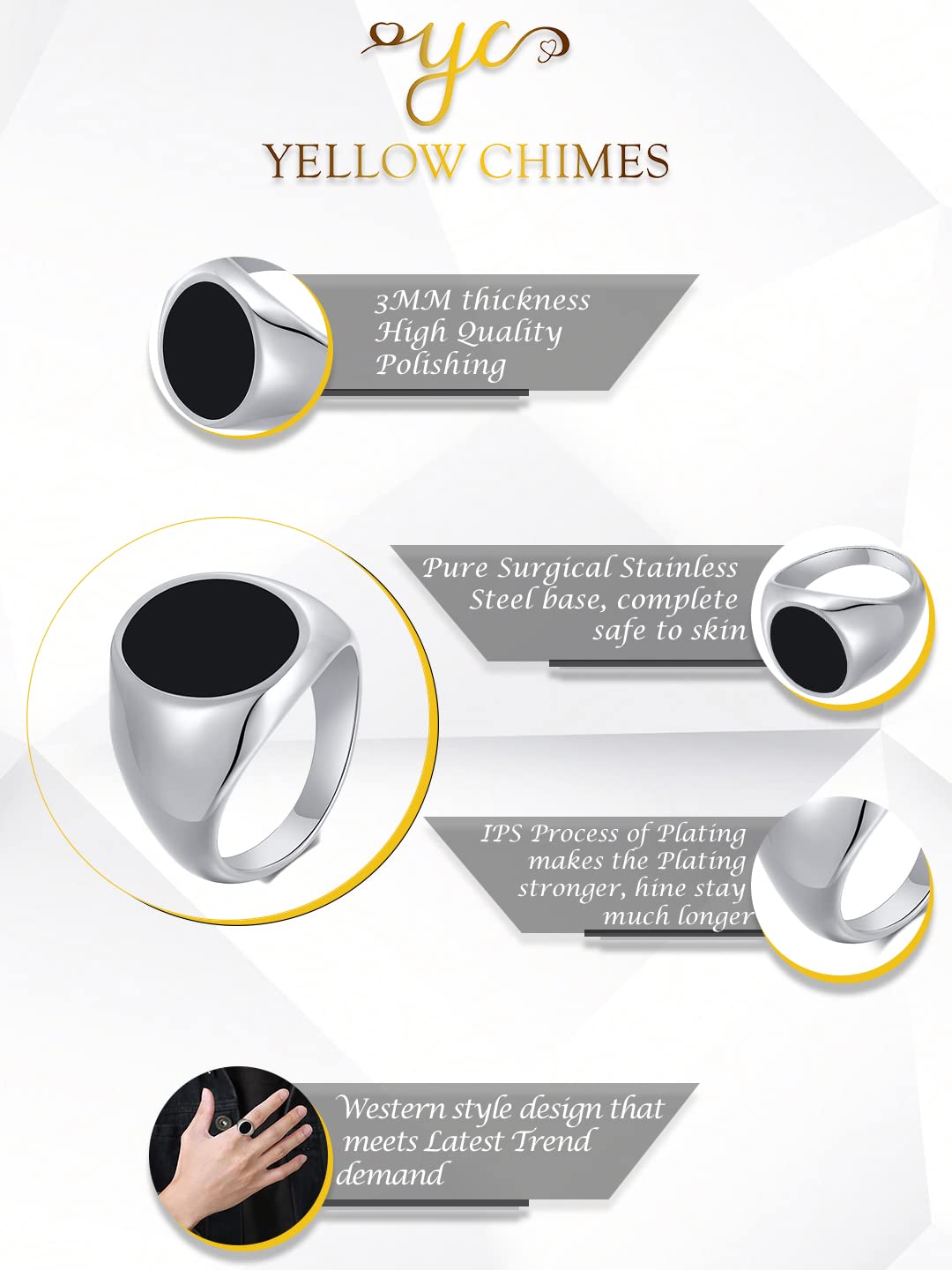 Yellow Chimes Elegant Rings for Men Stylish Stainless Steel Black Silver Stoned Multicolor Band Ring for Men and Boys (Style-7)