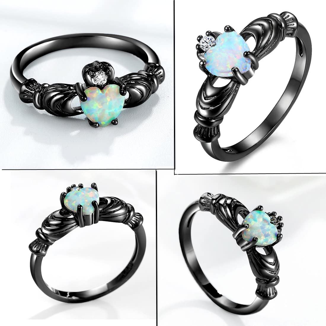 Yellow Chimes Rings for Women Black Gun Plated Elegant Cut Fire Opal Heart Ring for Women and Girls(Size US 6)
