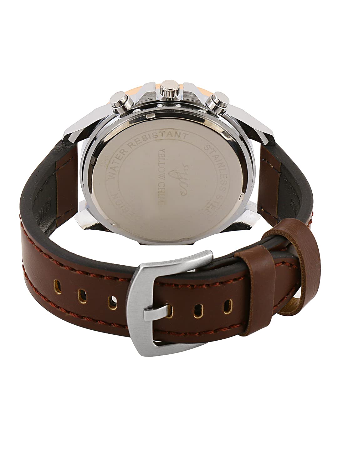 Yellow Chimes Stainless Steel Genuin Leather Brown Analogue Watch with Brown Leather Bracelet for Men & Boys in a Gift Box, Medium (YCMG-01WTCHBRT-BR)