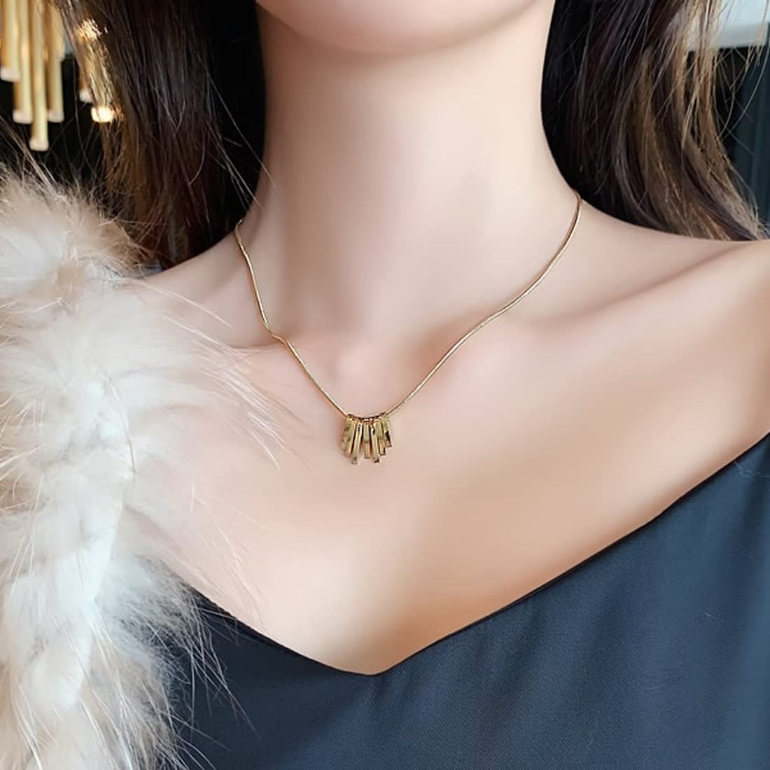 Yellow Chimes Chain Pendant for Women Western Style Gold-Plated Stainless Steel Square Chain Pendant Necklace For Women and Girls. (PD 3)