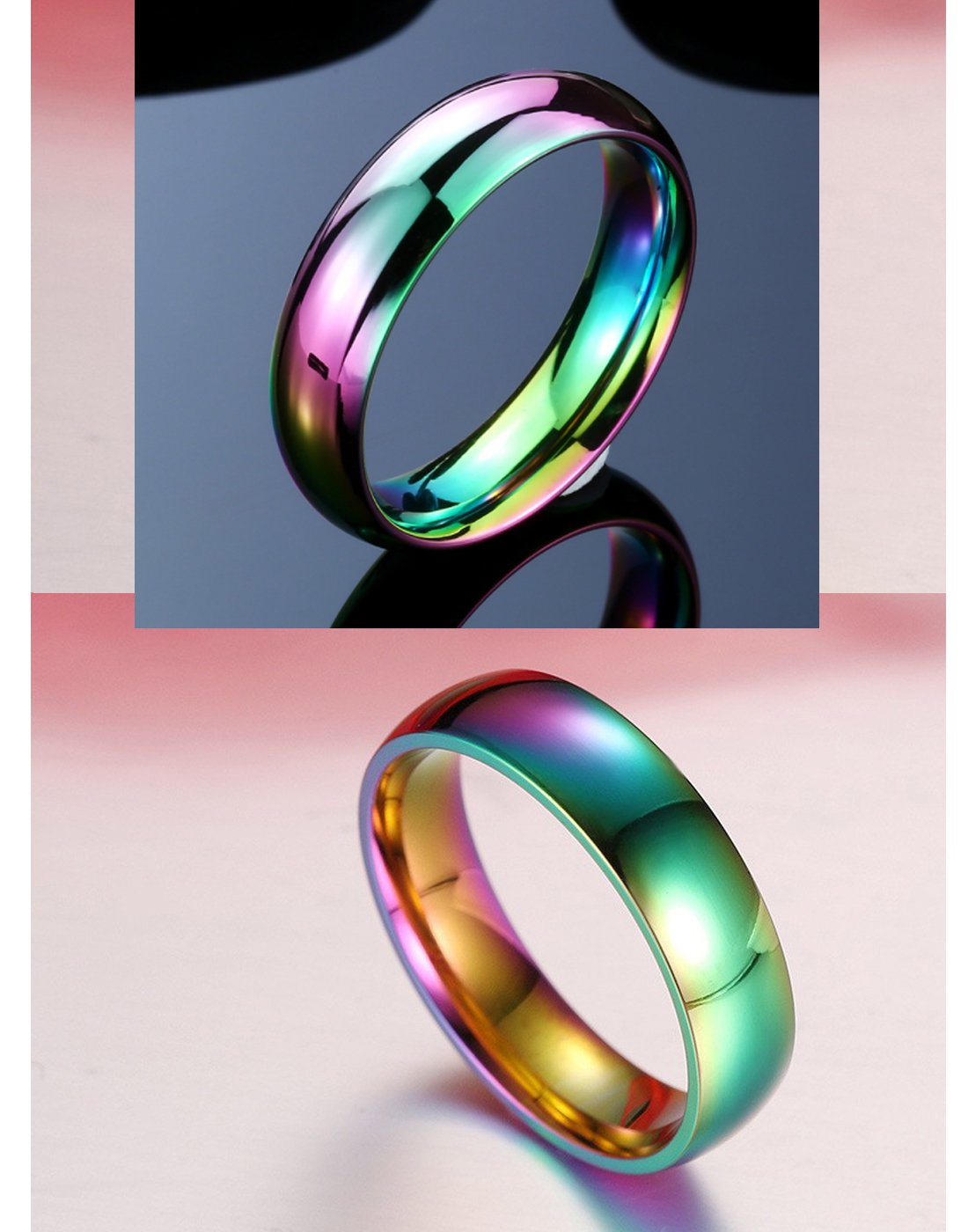 Yellow Chimes Rings for Women Unique Rainbow Colors Never Fading Titanium Steel Multicolor Ring for Women and Girls